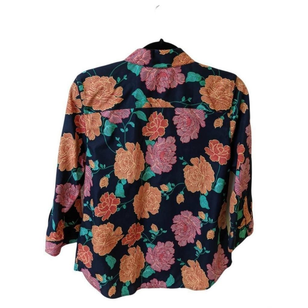 Chicos Womens Button Front Blouse Multicolor Floral 3/4 Sleeve No Iron Size 0 (4 - Picture 3 of 11